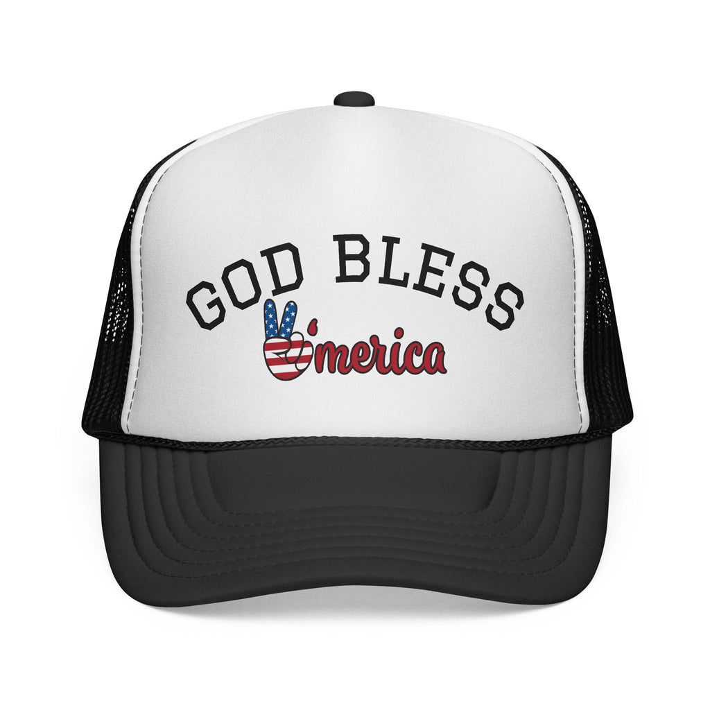 God Bless America Trucker Cap | Patriotic USA Flag Peace Sign Hat